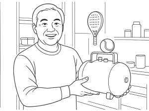 Large expansion vessel with open lid, filled with dozens of padel and tennis balls inside.