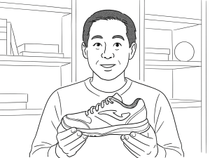 Schwarz-weiße Skizze der Joma Slam Padel-Schuhe mit Fischgräten-Sohle und breitem, gedämpftem Design