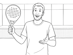 Black-and-white sketch of the Nox ML10 Pro Cup Luxury 2023 padel racket with round shape and textured face
