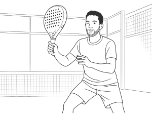 Padelpelaaja verkolla Babolat Air Veron 2023 -mailan kanssa, valmiina volleyhin