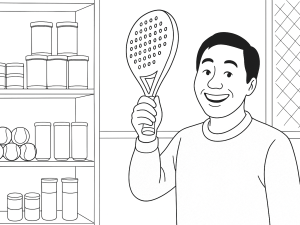 Sort-hvid skitse af Bullpadel Neuron 2024 padel ketcher med glat overflade og central håndledssnor