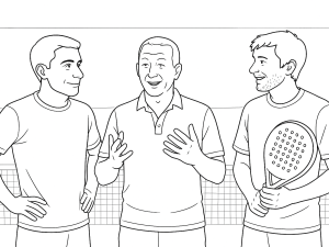 Di Nenno i Stupaczuk omawiają strategię przy korcie podczas Roma Premier Padel, widoczne rakiety i sprzęt