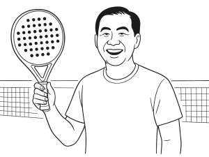 Black-and-white sketch of the Kombat Fuji padel racket with rough surface and new air channel bridge