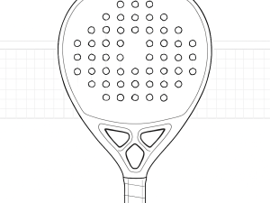 Black-and-white sketch of the Oxdog Ultimate Pro Smash padel racket highlighting its thin profile and lower sweet spot