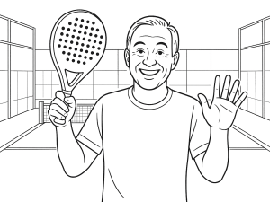 Padelspelare övar volleys med en flugsmälla i en butik, djupt koncentrerad