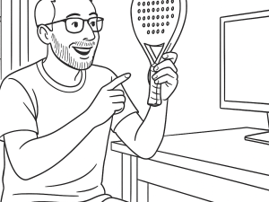 Dessin noir et blanc de la raquette de padel Sane Agressor 6 Pro montrant son cadre en fibre de carbone et son pont tripartite.