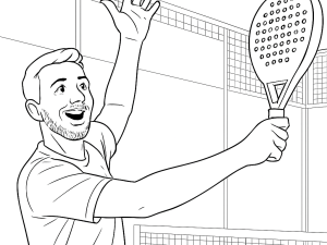 Aris Patiniotis a preparar uma bajada de parede angulada com a raquete escondida e o corpo alinhado junto à lateral do campo