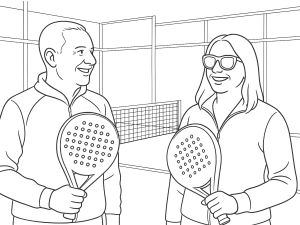 Allenatore di Barcellona Padel che mostra la racchetta Royal Padel 34° Anniversario ai giocatori durante una sessione di allenamento