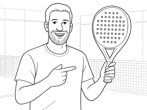 Zwart-witte schets van een Dunlop Rapid Control 2.0 padelracket met ronde vorm