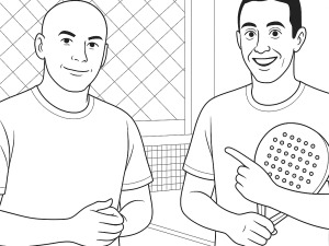 Ο Fernando Poggi προπονεί παίκτες σε γήπεδο padel της Ακαδημίας M3 με δυναμική ατμόσφαιρα προπόνησης