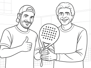 Fünf GF Padel-Schläger nebeneinander, jeweils mit unterschiedlichen Formen und Oberflächen.