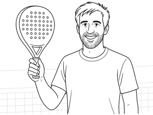 Schwarz-weiße Skizze des Kombat Fuji Padelschlägers mit Tropfenform und verlängertem Griff