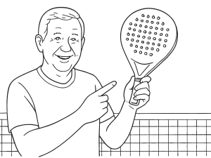 Schwarz-weiße Skizze des Legend Shadow Gold Padelschlägers mit sichtbarer Carbonfaser und runder Form