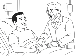 Padelspiller sittende med bandasjert høyre kne, utfører lette rehabiliteringsøvelser under oppsyn av fysioterapeut