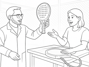 Artesão a fabricar à mão uma raquete de padel StarVie, rodeado de fibras e borrachas