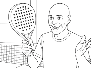 Mustavalkoinen luonnos Quad Shark padelmailasta, jossa pidennetty pisaranmuoto ja geometrinen lyöntipintakuvio