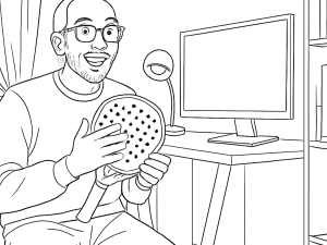 Sort-hvid skitse af Tactical Padel El Capitan 2024 ketcher med centreret balance og tekstureret overflade