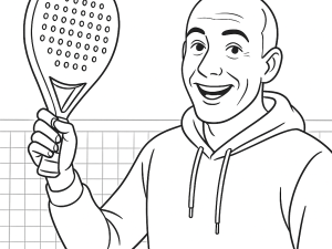 Schwarz-weiße Skizze des Tactical Padel El Jefe 2024 Schlägers mit runder Form und Camouflage-Details