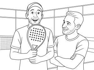 Sort-hvid tegning af Babolat Technical Veron Juan Lebrón padel-ketcher med diamant-inspireret form