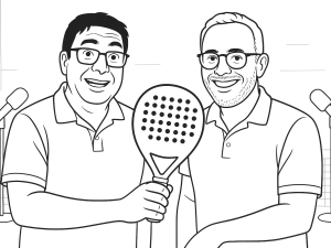 Black-and-white sketch of Bullpadel Vertex 04 Hybrid 24 racket with honeycomb grip and diamond shape