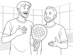 Sort-hvid skitse af Bullpadel XPLO Comfort padel-ketcher med geometrisk form og ru overflade