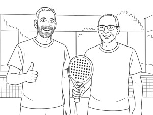 Sort-hvid skitse af Cork Supreme Control III padelketcher med rund form og tekstureret overflade