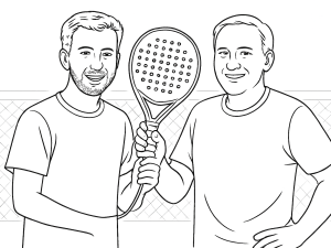 Kombat MM3 padelracket med strukturerad träffyta och förstärkt ram, visad i svartvit skissstil