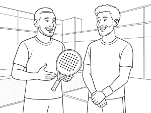 Lucas Campagnolo tenant une raquette Drop Shot Explorer Pro 5.0, debout à côté de Maxi Sánchez sur un court de padel