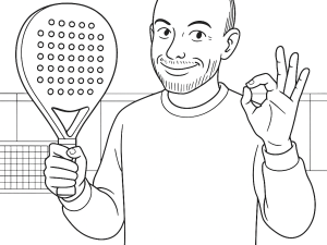 Disegno in bianco e nero della racchetta da padel Nox AT10 18K 2024 che evidenzia il grip allungato e la faccia testurizzata