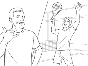 Zwei Padelspieler stehen 3,5 Meter vom Netz entfernt und bereiten sich auf einen Angriffsvolley vor.