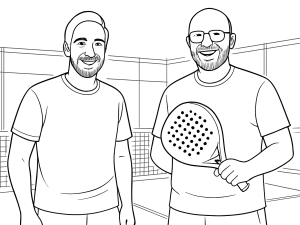 Boceto en blanco y negro de la gama de palas de pádel Pallap 2024 organizadas por rango y nivel de jugador