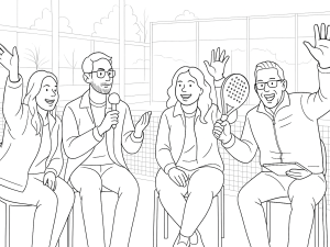 Välistingimustes padeliväljakud Embarcadero Plazal, mängijad ja Bay Bridge taustal