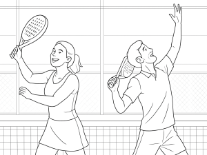 Franco Stupaczuk e Alejandra Alonso che mostrano le tecniche di rulo e bandeja piatta sopra la testa su un campo da padel