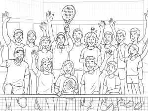 Players enjoying padel and pickleball courts inside The Heights Racquet & Social Club’s welcoming lounge area