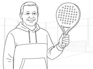 Black-and-white sketch of the Adidas Cross IT Ctrl 2024 padel racket with round shape and textured surface