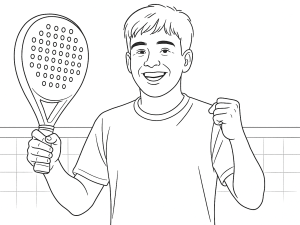 Young Facu Dehnike celebrating on a padel court, racket in hand, with supportive crowd in background