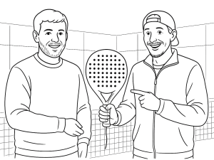 Sort-hvid stregtegning af Joma Tournament Pro Juani Mieres-udgaven padelbat med hybridform