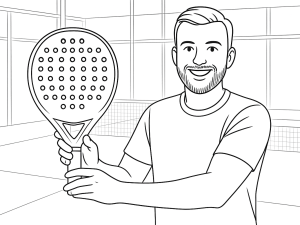 Sort-hvid tegning af Kombat Fuji padel ketcher med langt greb og centralt sweetspot