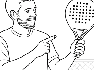 Black-and-white sketch of the Nox AT10 Pro Cup Comfort padel racket with teardrop shape and hexagonal surface