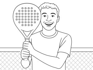 Black-and-white sketch of the Nox LA10 Future 2024 padel racket with diamond shape and textured surface