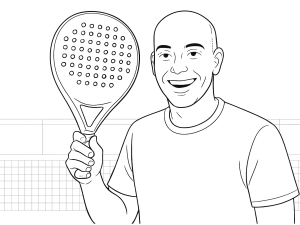 Sane Aggressor VI Pro padel racket with teardrop shape and wide central bridge, sketched in detail