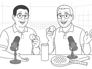 Balles de padel et de tennis côte à côte, illustrant les différences de taille et de pression dans un croquis simple