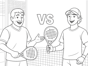 Dibujo en blanco y negro de las palas Kombat Padel Pampa y Ulises lado a lado, resaltando las diferencias de forma