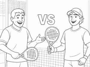 Svartvit skiss av Kombat Padel Pampa och Ulises racketar sida vid sida, som visar skillnader i form