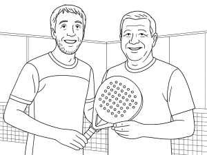 Michele Bruno führt einen kraftvollen Padel-Smash gegen Roberto Cardi auf dem Platz aus, beide konzentriert und intensiv