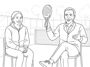 Aitana Comas entrenando a jugadores en pistas de pádel exteriores en Embarcadero Plaza de San Francisco