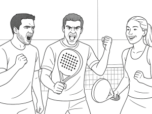 Trois raquettes de padel pro avec textures personnalisées, finitions mates et modifications de la prise, dessinées en noir et blanc