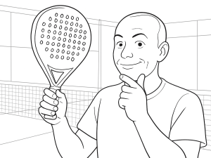 Siux Fenix Elite 5 padel-ketcher med diamantform og tekstureret overflade, vist som sort-hvid skitse