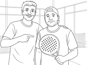 Javier González Barahona trzymający rakietę padlową Starvie Metheora Dual, podkreślając jej okrągły kształt i chropowatą powierzchnię