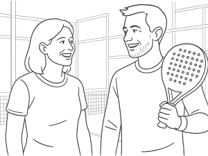 Jogadores a competir num campo de padel com teto baixo, treinadores e membros da academia a assistir